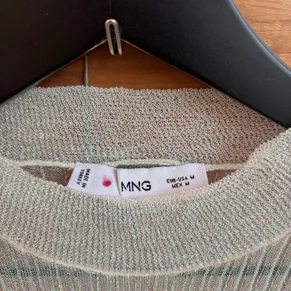 NWOT Mango White Iredescent Rainbow Metallic Mesh Long Sleeve Shirt, Size M - Picture 4 of 8